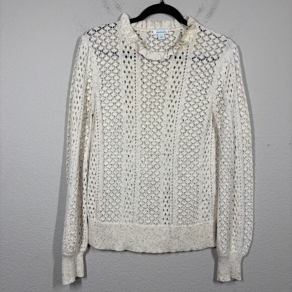 Sundance Sweaters - Sundance XS Open Knit Chunky Ruffled Neck Sweater Ivory Speckle 100% Cotton